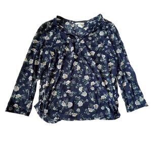 H&M Floral Blouse Long Sleeve Sheer Blue White S EUC